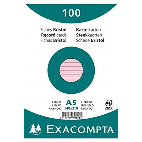 Exacompta - Réf. 10838SE - Paquet de 100 fiches bristol lignées non perforées - sous film - compatibles avec imprimante jet d'en