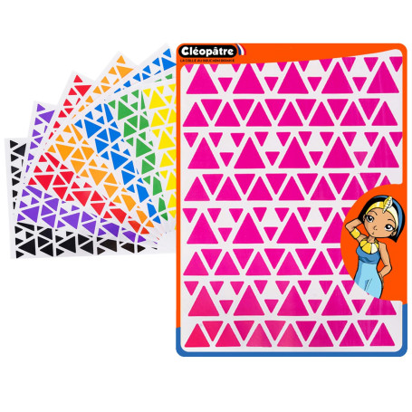 CLEOPATRE – Gommettes Autocollantes Triangles – 8 couleurs – Paquet de 8 feuilles (1024 stickers)