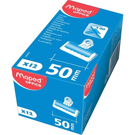 Maped - Boîte de 12 Pinces à Ressort Double Clip 51 mm pour 60 Feuilles de 80 g/m - Pince à Dessin - Noir