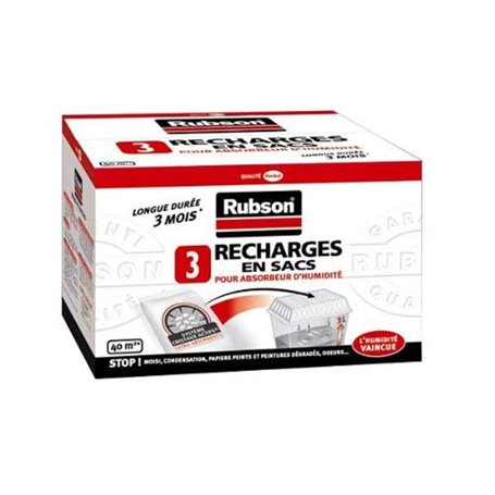 RUBSON recharges en sac pour absorbeur d'humidité - 3 recharges de 1 kg