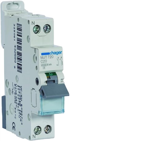 disjoncteur hager - 1 phase + neutre - 20a - 4.5ka - courbe c - vis / vis