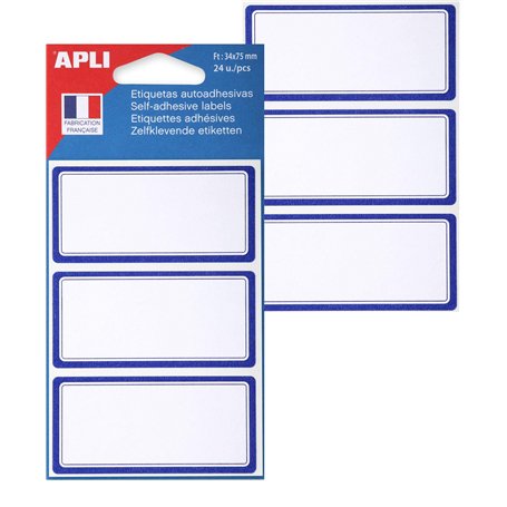 Apli 111951 - Étiquettes Scolaire à Cadre Bleu - 34x75 mm - 24 unités : Parfaites pour Livres et Cahiers d'école