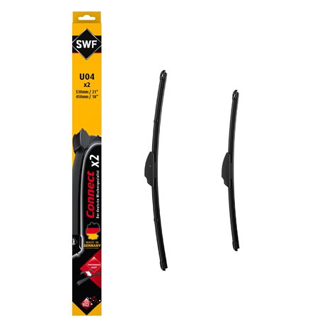 SWF Connect - U04 - Kit de Balais d’essuie-glace plats 530 mm / 450 mm fabriqués en Allemagne pour une performance d’essuyage op
