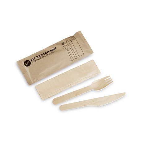 ALPHAFORM - Kit de 500 Couverts en Bois Avec Serviette