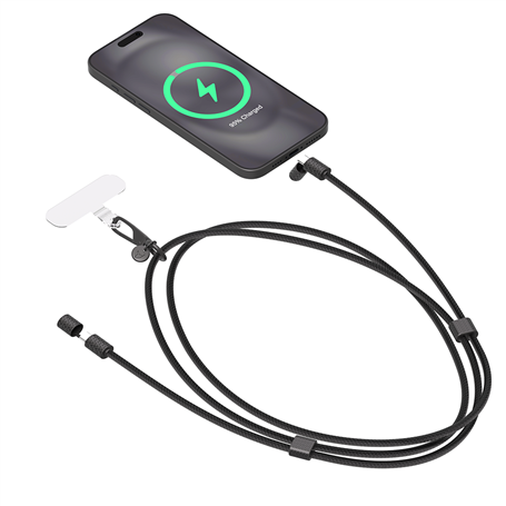 Câble de charge Bandoulière 3A PD 60W Noir + Garantie à vie Force Power