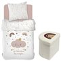 Ensemble parure de lit enfant + coffre de rangement pouf pliable - TODAY - ARC EN CIEL - 140 x 200 cm - Coton