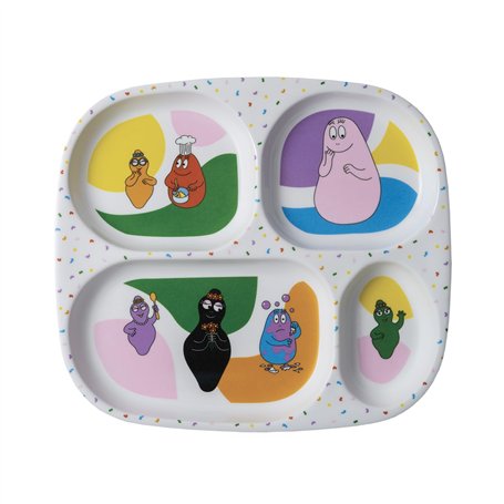 PLATEAU À 4 COMPARTIMENTS BARBAPAPA - Pour Enfant 6Mois+ - Mélamine - Sans BPA - 24 x 21- Lavable Au Lave-Vaisselle - MULTICOULE