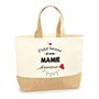Sac Mamie d'Amour | Cabas de Plage Courses Coton et Toile de Jute Idée Cadeau Femme