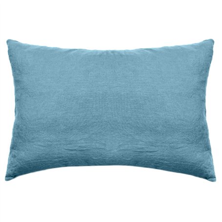 Taie d'oreiller uni 50x70 cm Lin lavé froissé SONATE Bleu Topaze