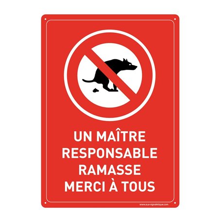 AUA SIGNALETIQUE - Panneau Prépercé avec Angles arrondis - Un Maître Responsable Ramasse Les Crottes de Son Chien - 210x300 mm