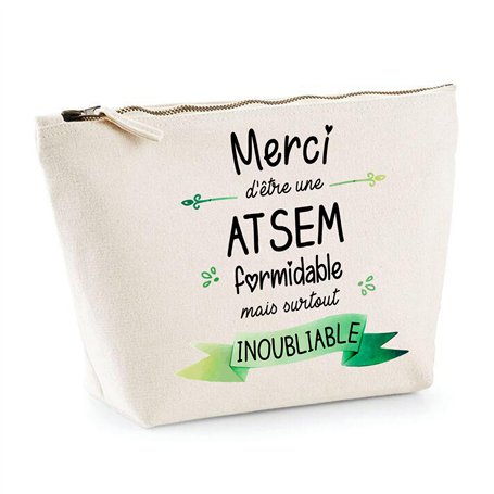 Trousse Merci Atsem inoubliable | Idée Cadeau Collègue Travail Retraite Pochette Maquillage Toilette