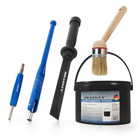 Seau de graisse à pneu 3 kg noir I Crème de montage pour Pneu noire I Tournevis pour valve + extracteur pour valve I Levier de v