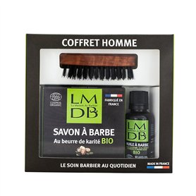 La Maison du Barbier - Coffret Soin Barbe - Brosse + Huile à Barbe aux 4 Huiles Bio + Savon à Barbe au Beurre de Karité Bio - Ec