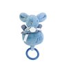 DOUDOU ET COMPAGNIE - Boîte à Musique Lapin Doudou bleu – Peluche Musicale Ultra Douce Bébé avec Anneau Bois – Doudou Veilleuse 