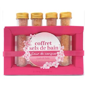 French Tendance - Coffret 4 Tubes à Essai Sel de Bain - Beauté - Relaxation - Senteur Fleur de Cerisier - Soins Corps - Aromathé