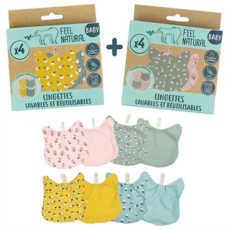 Kit 2 Lots de 4 Lingettes Bébé Chat - Idéal pour Hygiène