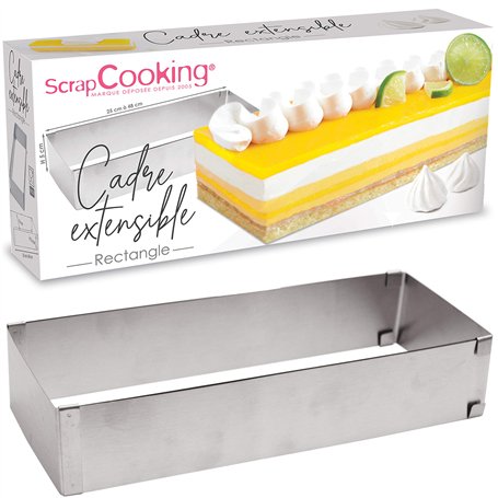 SCRAP COOKING 1916 Cadre Pâtissier Rectangulaire Extensible en Inox – Moule Rectangle Longueur Ajustable Réglable de 25 à 48 cm
