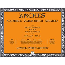 ARCHES Aquarelle - Bloc 20 feuilles 31x41 collé 4 côtés - 300g/m² - grain torchon