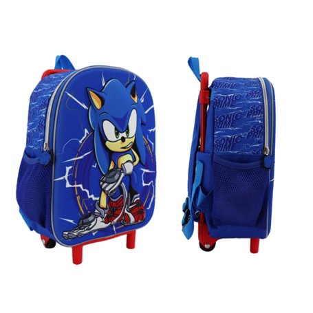 mybagstory – Sac à dos à roulettes 3D garcon sonic - Bleu - Enfant - Ecole - Maternelle - Garderie - Cartable garcon - Bretelles