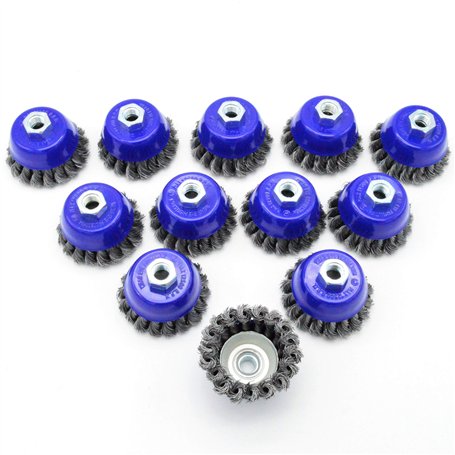Lot de 12 brosses M14 Ø 75 mm en acier torsadé pour meuleuse d'angle