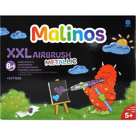 MALINOS XXL 8 + 8 aérographes à paillettes métalliques + marqueurs