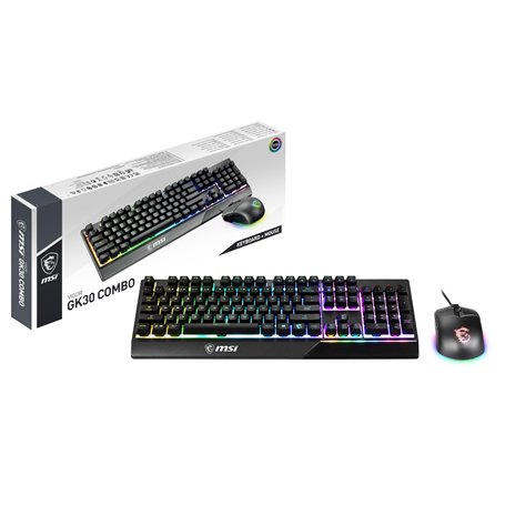 MSI Vigor GK30 IT Clavier Gaming Semi-Mécanique avec RGB LED Rétroéclairé Mystic Light Multimedia Hot Key Keyboard + Souris Full