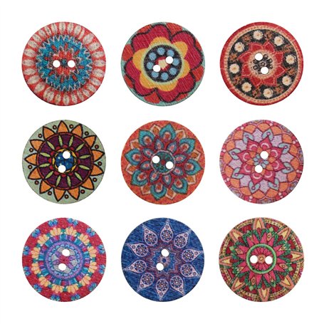 OTOTEC Lot de 200 boutons ronds en bois multicolores rétro avec 2 trous faits à la main pour bricolage