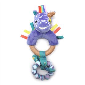 LES DEGLINGOS - ANNEAU DE DENTITION SILICONE & BOIS KIPROKOS LE ZEBRE - VIOLET - Jouet d'éveil - Dès la naissance - 24cm
