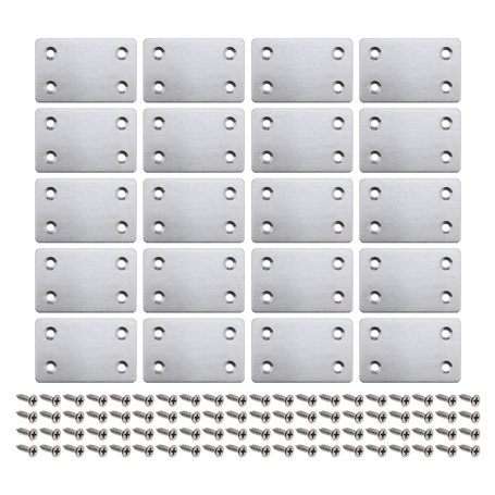 eMagTech 20pcs Plaque de Réparation Plate 60x38x1.5mm avec Vis Droite en Acier Support de Fixation Assemblage Connecteur de Répa
