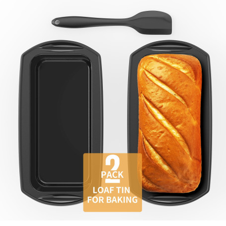 Ankway Moule en silicone pour pain rectangulaire avec grattoir à pâte, lot de 2 moules antiadhésifs en silicone pour gâteaux et 