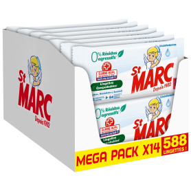 St Marc Lingette nettoyante Désinfectante 0% Résidus Agressifs, Compostable - 42 lingettes antibactérien larges en Lot de 14 (To