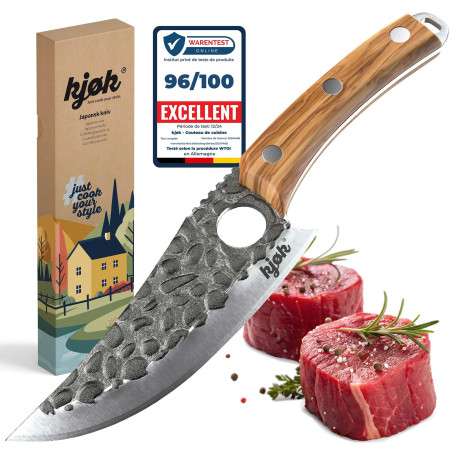 kjøk Premium Couteau de cuisine professionnel dureté 56±2 HRC lame 15cm, couteaux japonais avec cas et manche en bois d'olivier,