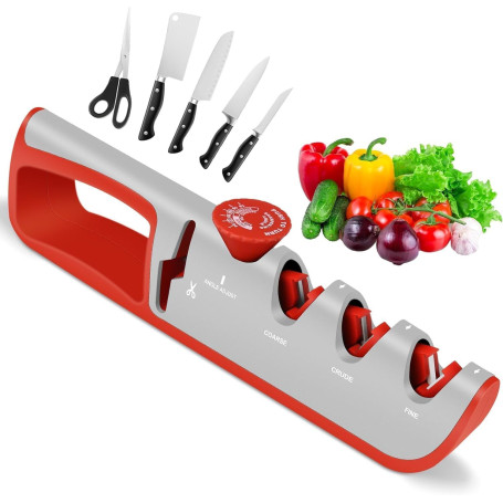 Aiguiseur Couteaux Professionnel manuel 4 en 1 avec bouton réglable à 6 vitesses, aiguiseur de couteaux multifonction profession