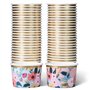 Lot de 50 Pots Glace 266 ml et Coupelles Jetables – Bols en Papier avec Motif Floral et Bord Doré – Pot à Glace Jetable