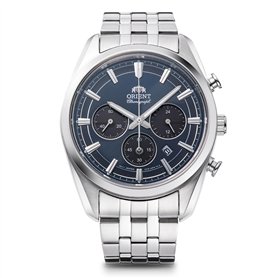 Orient Stretto RA-TX0303L10B Montre chronographe solaire 43 mm Cadran bleu marine Bracelet en acier pour homme RA-TX0303L10B Doi Orient Stretto RA-TX0303L10B Montre chronographe solaire 43 mm Cadran bleu marine Bracelet en acier pour homme RA-TX0303L10B Doi