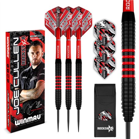 WINMAU Darts Joe Cullen Rockstar 20g Laiton Jeu de fléchettes avec ailettes et tiges de fléchettes et Carte de Score Incluse