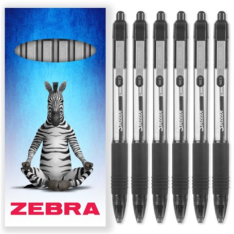 Zebra Z-Grip Lot de 6 stylos à bille à encre lisse Noir 1 mm
