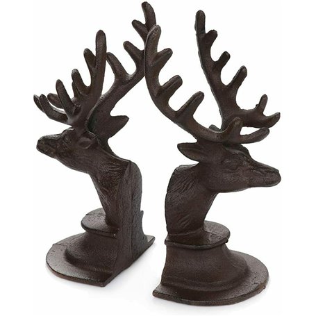 Satchville Paire de serre-livres en fonte avec tête de cerf - Style vintage - Marron - Hauteur 20 cm x longueur 8 cm x largeur 1