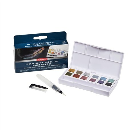 Derwent - Palette de Peintures Aquarelles Métalliques avec 12 Demi-Godets