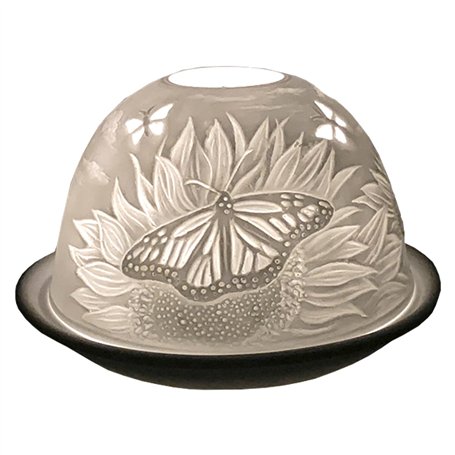 Cello Photophore en Porcelaine – Motif Tournesol & Papillon avec Projection 3D et Message pour Bougies Chauffe-Plat parfumées ou