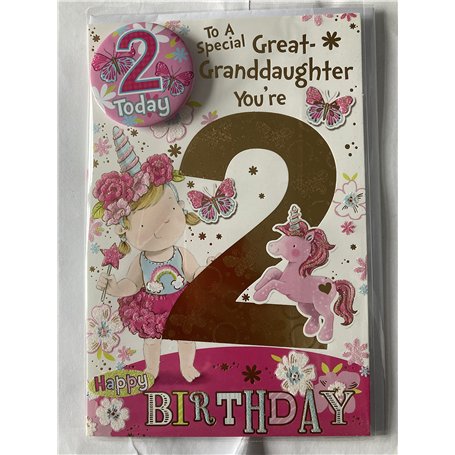 Carte d'anniversaire « Express Yourself » pour petite-fille de 2 ans – Enveloppe et badge inclus – Design animé avec petite fill