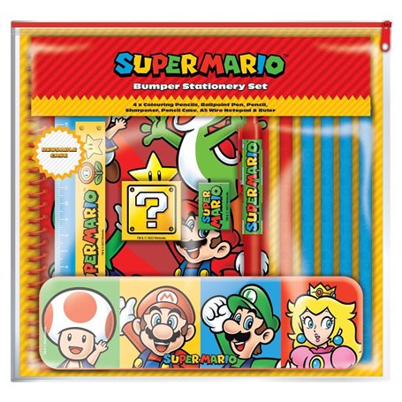 Ensemble de papeterie Super Mario (motif bloc de couleur) pour l'école et fournitures de bureau – Produit officiel