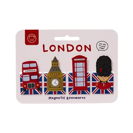 Lot de 4 marque-pages magnétiques en forme de souvenirs anglais – Londres – Bus