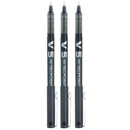 Pilot V5 BX Lot de 3 stylos roller Hi Tecpoint Noir Pointe extra fine 0