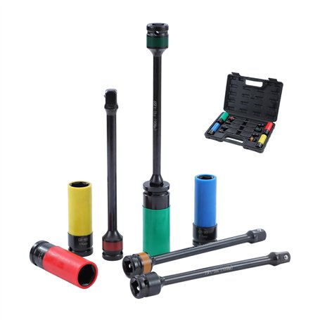 KATSU 8 Pièces 1/2" Jeu de Douilles à Chocs pour Jantes Aluminium 17-22mm et 8" Barres d'Extension de Limitation de Couple 90 à