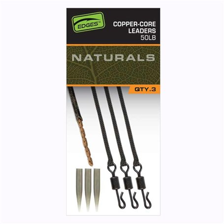 Fox Edges Naturals Copper-Core Leaders x3-3 Bas de ligne avec clip de plomb pour pêche à la carpe