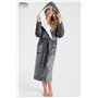 CityComfort Robe de Chambre Femme en Polaire Douce - Peignoir Long Capuche Adulte (Gris Foncé, M)