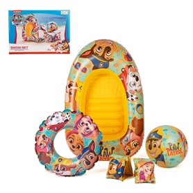 Paw Patrol Ensemble de natation gonflable | Brassards, bouée, ballon de plage et bateau gonflable | Ensemble portable de vacance Paw Patrol Ensemble de natation gonflable | Brassards