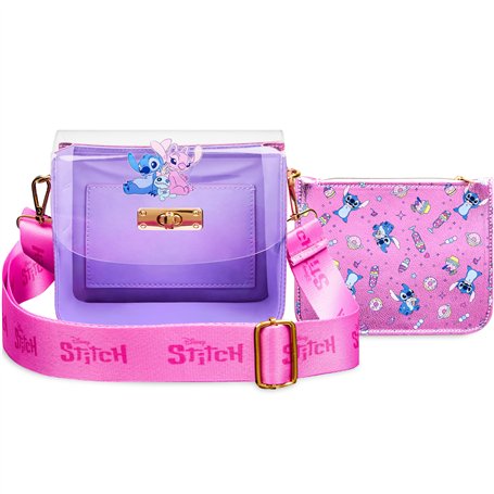 Disney Stitch Sac à Main Sac Bandoulière Fille ou Ado avec Pochette Zippée Porte Monnaie Vacances Shopping Cadeau pour Elle