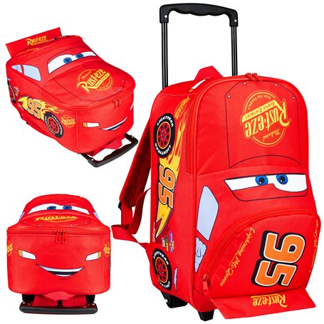 Disney Cars Valise Enfant Sac de Voyage à roulettes Lightning McQueen Trolley Bag Léger Sac à Dos Enfant Vacances École 42 x 30